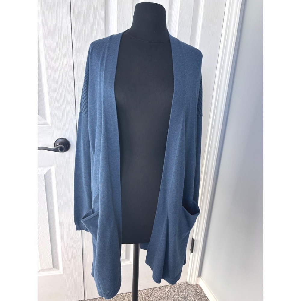 89th + Madison Womens 1X Cardigan Open Front Knit Starry Night Heather Blue‎